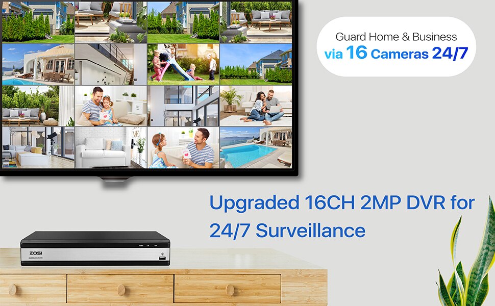 ZOSI 16Channel 1080p 2TB DVR Security Camera System with 12 Wired